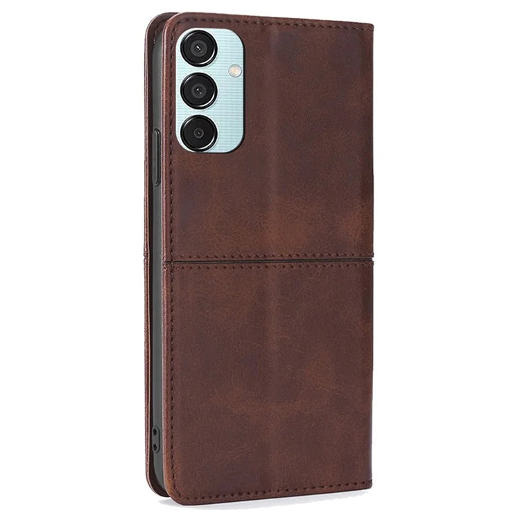 For Samsung Galaxy M15 5G Case Cowhide Texture PU Leather Phone Cover with Card Holder