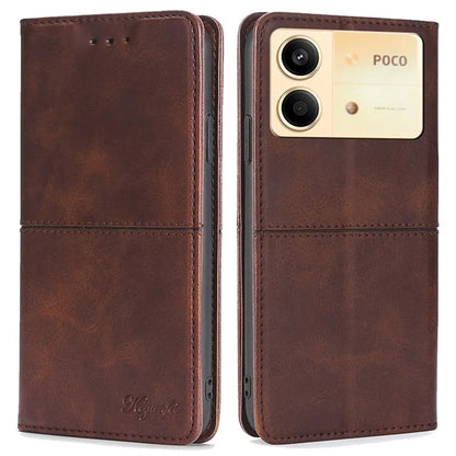 For Xiaomi Redmi Note 13R Pro 5G Case PU Leather Magnetic Closure Protective Phone Cover Cowhide Texture