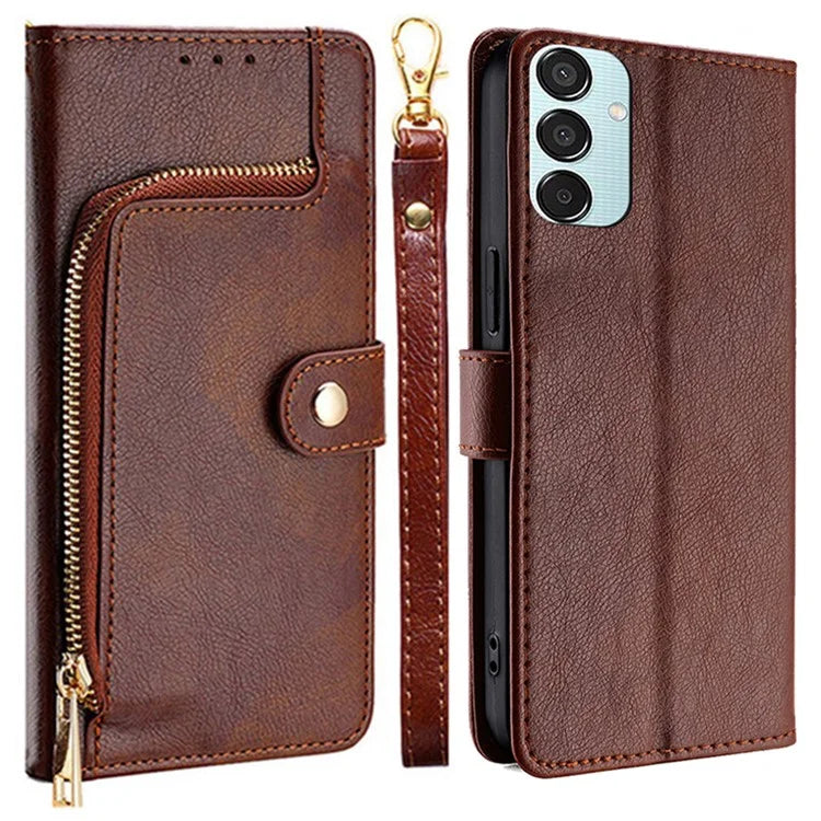 For Samsung Galaxy M15 5G Case Zipper Pocket Shock-absorbent Leather Wallet Phone Cover