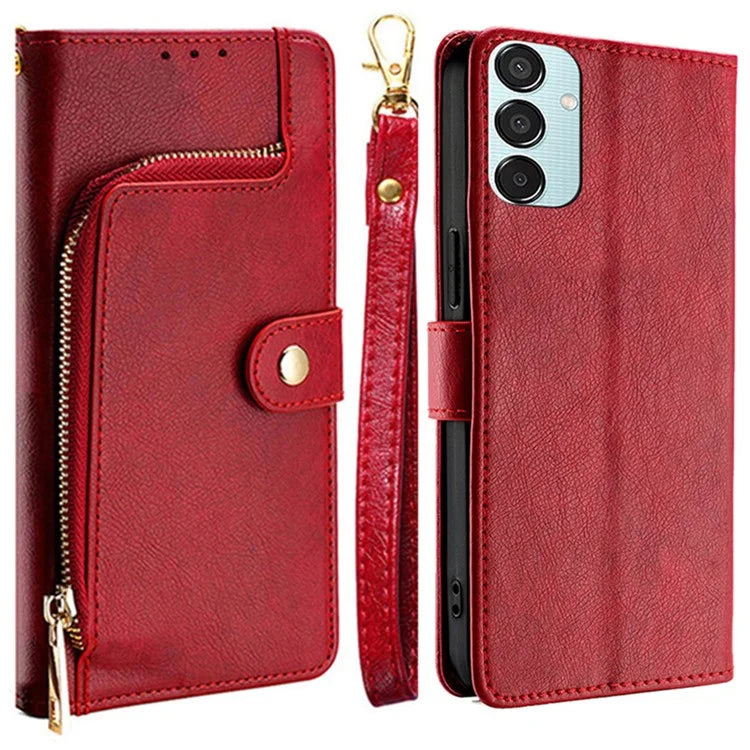 For Samsung Galaxy M15 5G Case Zipper Pocket Shock-absorbent Leather Wallet Phone Cover