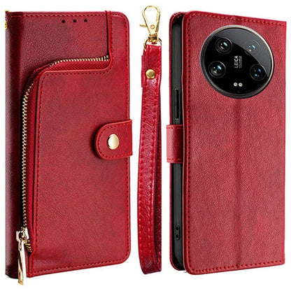 For Xiaomi 14 Ultra Phone Shell Zipper Wallet Leather Stand Case with Hand Strap