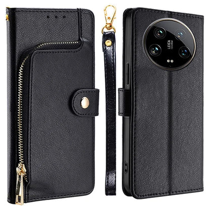 For Xiaomi 14 Ultra Phone Shell Zipper Wallet Leather Stand Case with Hand Strap
