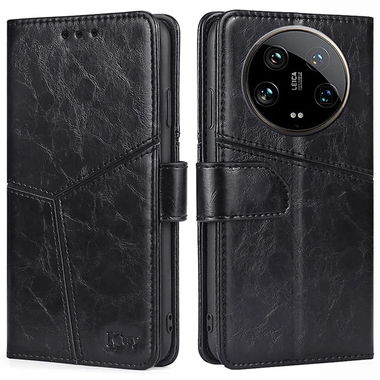 For Xiaomi 14 Ultra Case PU Leather Geometric Splicing Cell Phone Cover