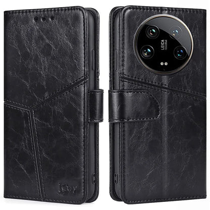 For Xiaomi 14 Ultra Case PU Leather Geometric Splicing Cell Phone Cover