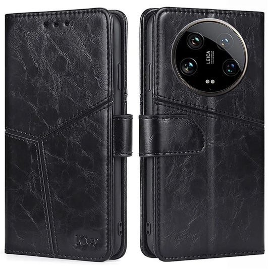 For Xiaomi 14 Ultra Case PU Leather Geometric Splicing Cell Phone Cover