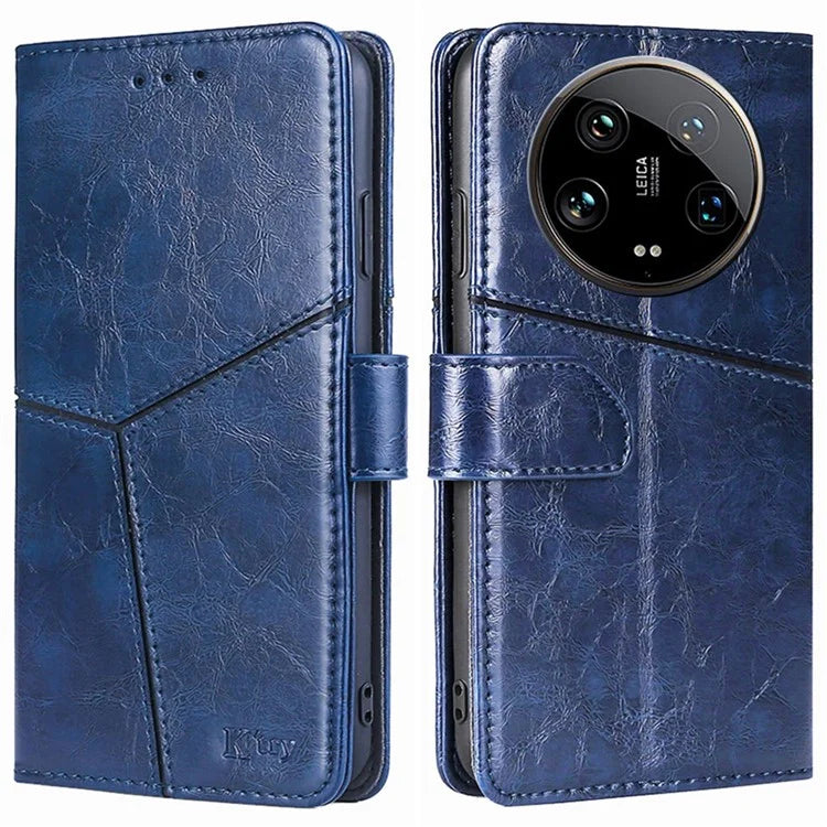 For Xiaomi 14 Ultra Case PU Leather Geometric Splicing Cell Phone Cover