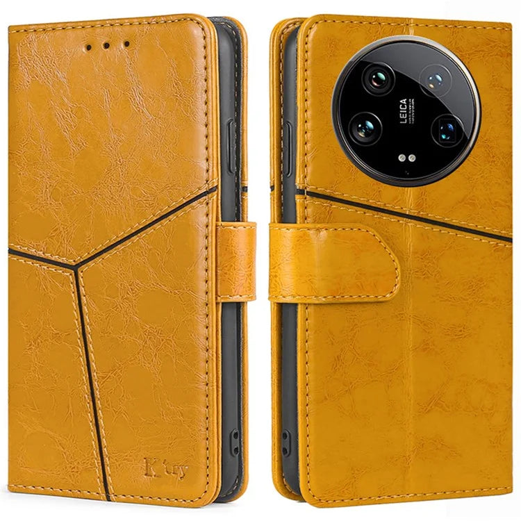 For Xiaomi 14 Ultra Case PU Leather Geometric Splicing Cell Phone Cover