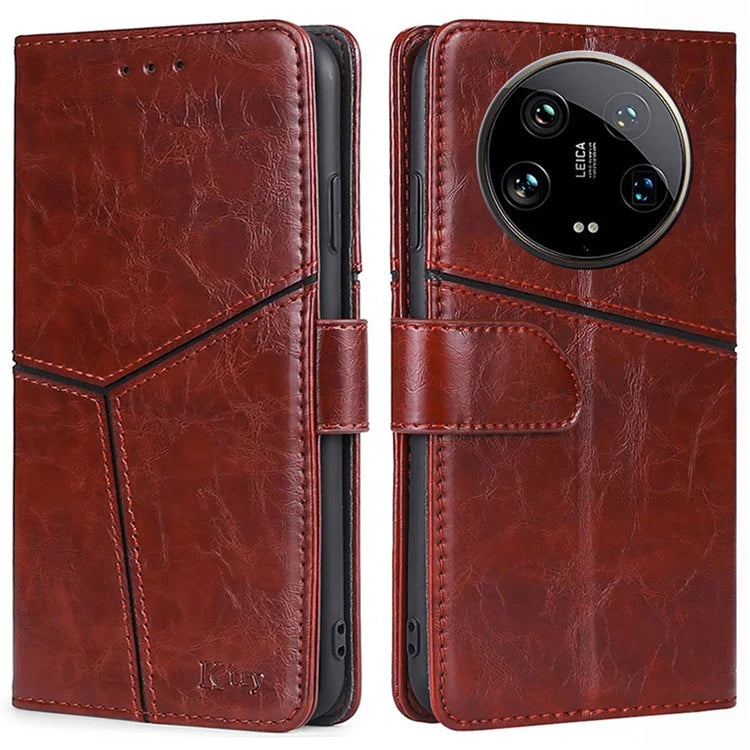 For Xiaomi 14 Ultra Case PU Leather Geometric Splicing Cell Phone Cover