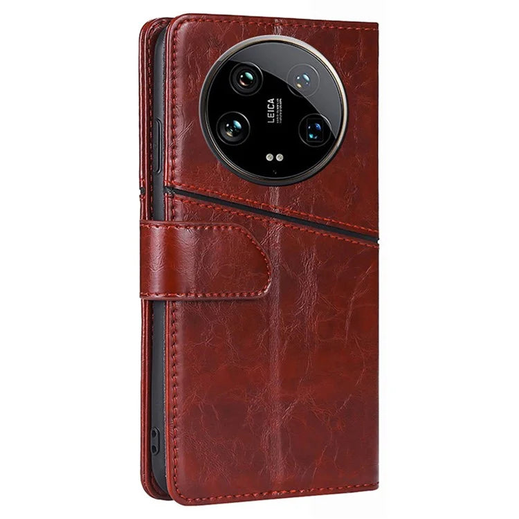 For Xiaomi 14 Ultra Case PU Leather Geometric Splicing Cell Phone Cover