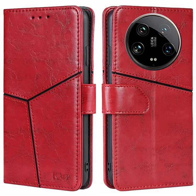 For Xiaomi 14 Ultra Case PU Leather Geometric Splicing Cell Phone Cover