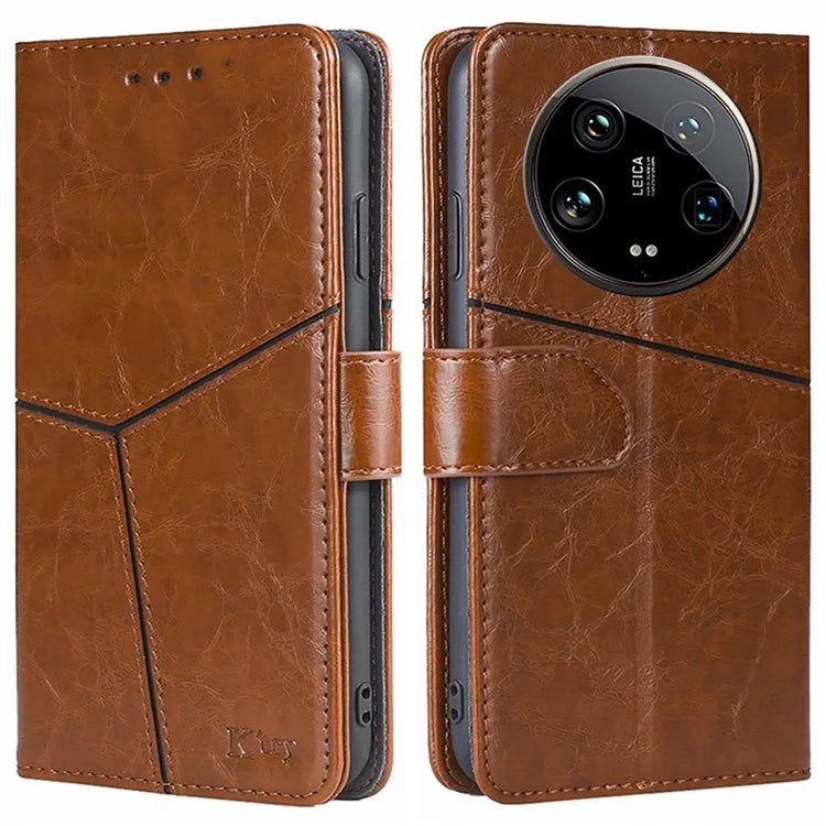 For Xiaomi 14 Ultra Case PU Leather Geometric Splicing Cell Phone Cover