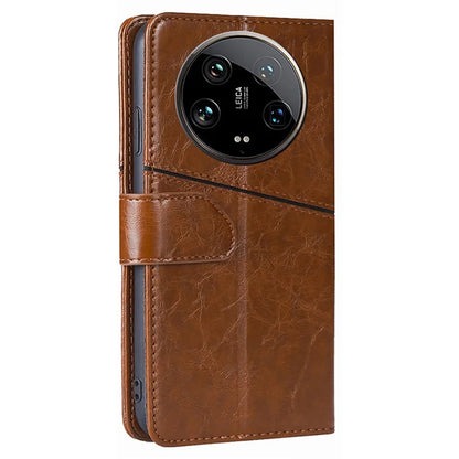 For Xiaomi 14 Ultra Case PU Leather Geometric Splicing Cell Phone Cover