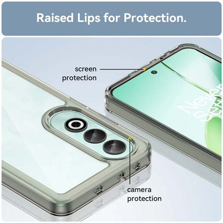 For OnePlus Nord CE4 5G Case Drop-Proof TPU Frame Clear Acrylic Protective Phone Shell Grey