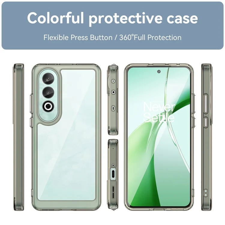 For OnePlus Nord CE4 5G Case Drop-Proof TPU Frame Clear Acrylic Protective Phone Shell Grey
