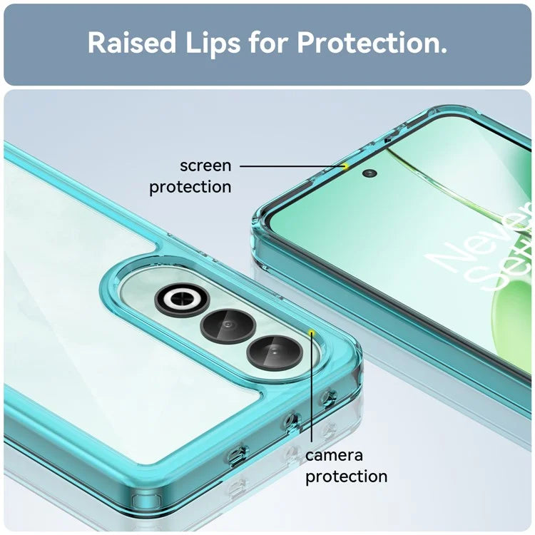 For OnePlus Nord CE4 5G Case Drop-Proof TPU Frame Clear Acrylic Protective Phone Shell Blue