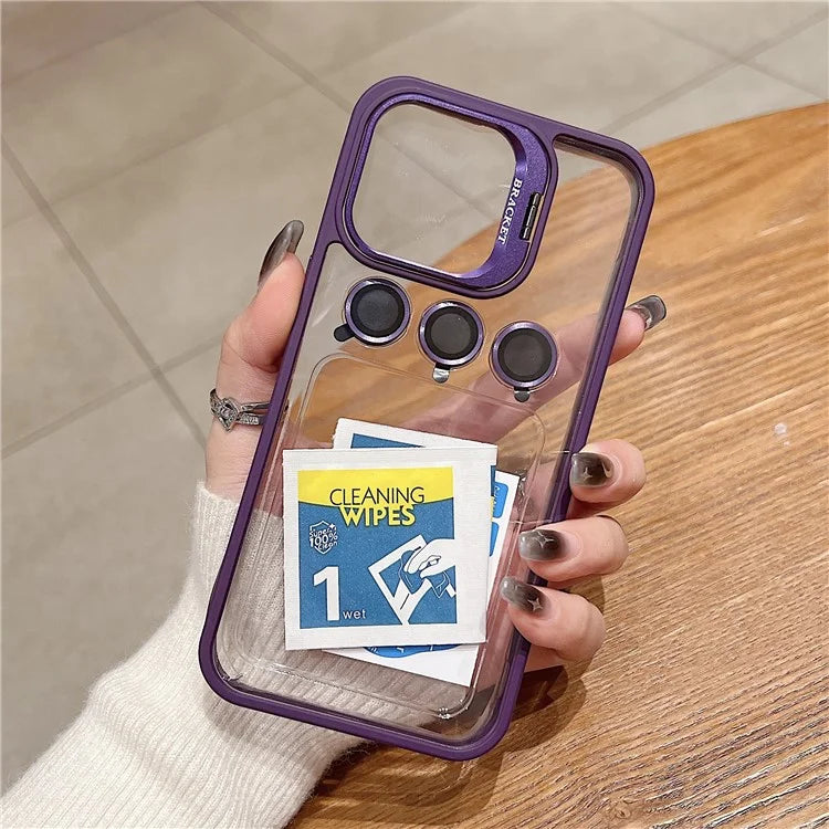 U1 For iPhone 13 Pro Case Lens Frame Kickstand TPU+Acrylic Phone Cover with Glass Lens Film