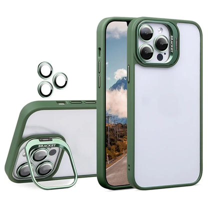 U1 For iPhone 13 Pro Case Lens Frame Kickstand TPU+Acrylic Phone Cover with Glass Lens Film