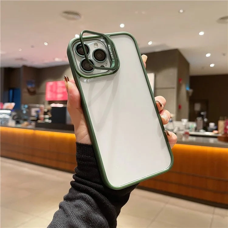 U1 For iPhone 13 Pro Case Lens Frame Kickstand TPU+Acrylic Phone Cover with Glass Lens Film