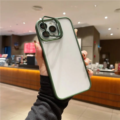 U1 For iPhone 13 Pro Case Lens Frame Kickstand TPU+Acrylic Phone Cover with Glass Lens Film