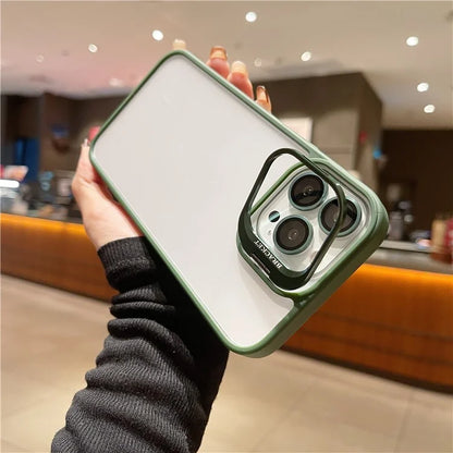 U1 For iPhone 13 Pro Case Lens Frame Kickstand TPU+Acrylic Phone Cover with Glass Lens Film