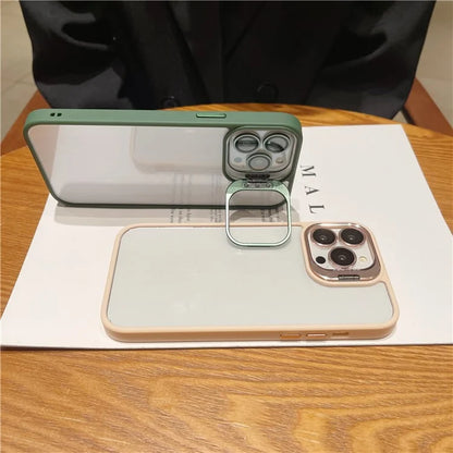 U1 For iPhone 13 Pro Case Lens Frame Kickstand TPU+Acrylic Phone Cover with Glass Lens Film