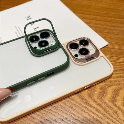 U1 For iPhone 13 Pro Case Lens Frame Kickstand TPU+Acrylic Phone Cover with Glass Lens Film