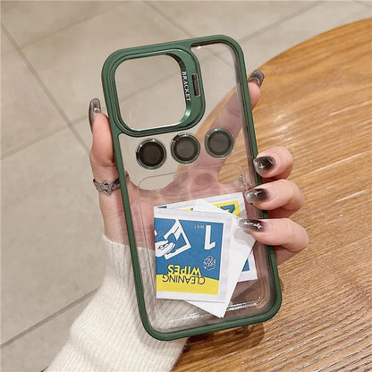U1 For iPhone 13 Pro Case Lens Frame Kickstand TPU+Acrylic Phone Cover with Glass Lens Film
