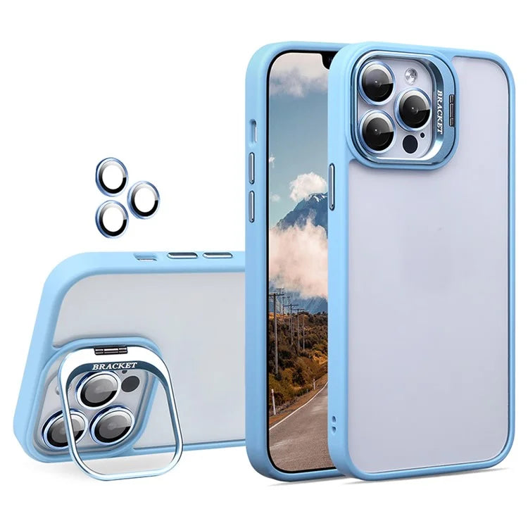 U1 For iPhone 13 Pro Case Lens Frame Kickstand TPU+Acrylic Phone Cover with Glass Lens Film