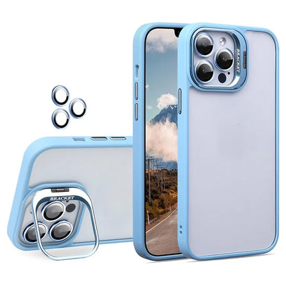 U1 For iPhone 13 Pro Case Lens Frame Kickstand TPU+Acrylic Phone Cover with Glass Lens Film