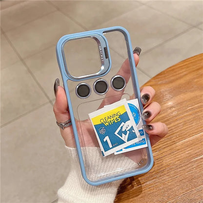 U1 For iPhone 13 Pro Case Lens Frame Kickstand TPU+Acrylic Phone Cover with Glass Lens Film