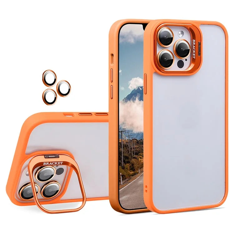U1 For iPhone 13 Pro Case Lens Frame Kickstand TPU+Acrylic Phone Cover with Glass Lens Film