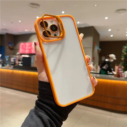 U1 For iPhone 13 Pro Case Lens Frame Kickstand TPU+Acrylic Phone Cover with Glass Lens Film