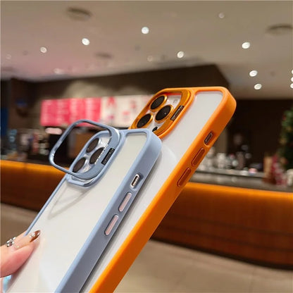 U1 For iPhone 13 Pro Case Lens Frame Kickstand TPU+Acrylic Phone Cover with Glass Lens Film
