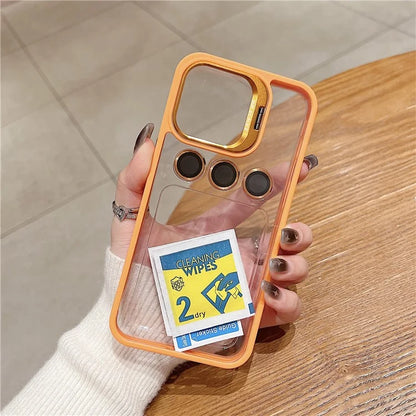 U1 For iPhone 13 Pro Case Lens Frame Kickstand TPU+Acrylic Phone Cover with Glass Lens Film