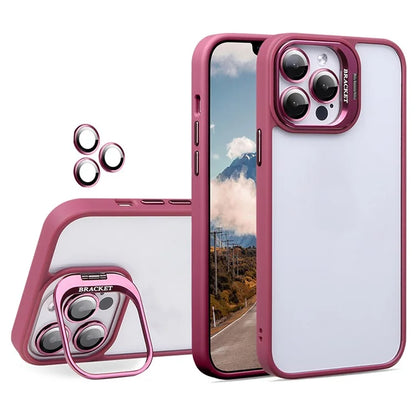U1 For iPhone 13 Pro Case Lens Frame Kickstand TPU+Acrylic Phone Cover with Glass Lens Film
