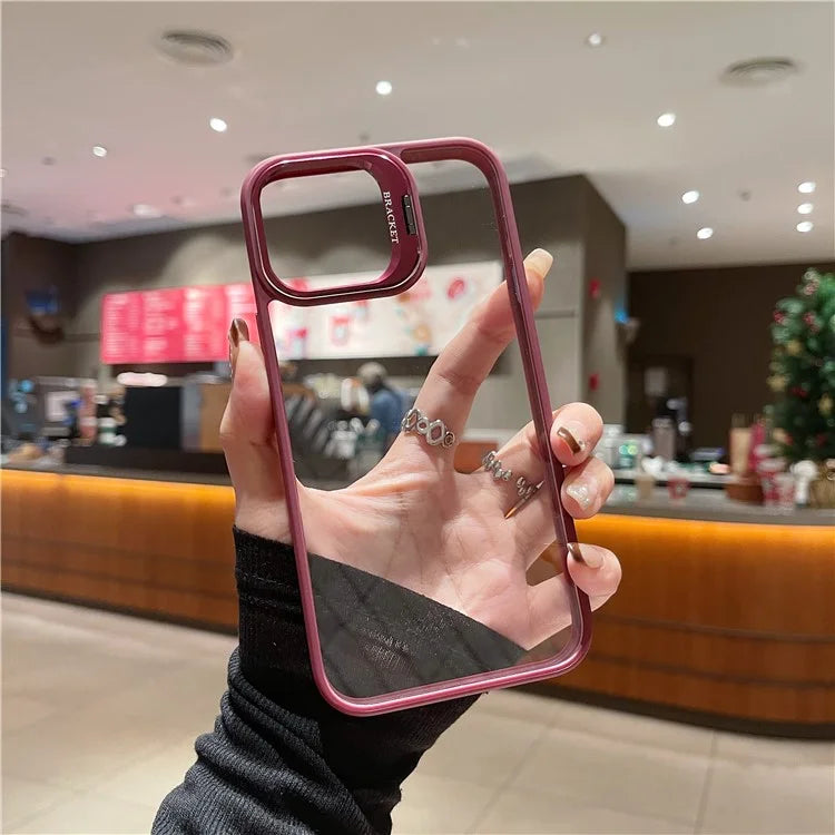 U1 For iPhone 13 Pro Case Lens Frame Kickstand TPU+Acrylic Phone Cover with Glass Lens Film