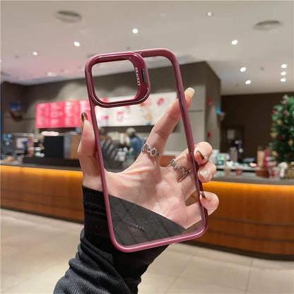 U1 For iPhone 13 Pro Case Lens Frame Kickstand TPU+Acrylic Phone Cover with Glass Lens Film