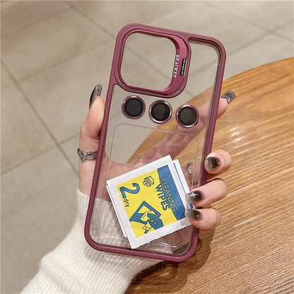 U1 For iPhone 13 Pro Case Lens Frame Kickstand TPU+Acrylic Phone Cover with Glass Lens Film