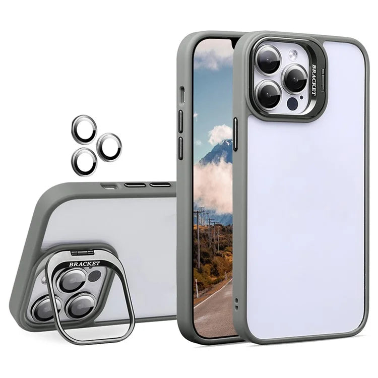 U1 For iPhone 13 Pro Case Lens Frame Kickstand TPU+Acrylic Phone Cover with Glass Lens Film