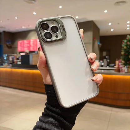 U1 For iPhone 13 Pro Case Lens Frame Kickstand TPU+Acrylic Phone Cover with Glass Lens Film
