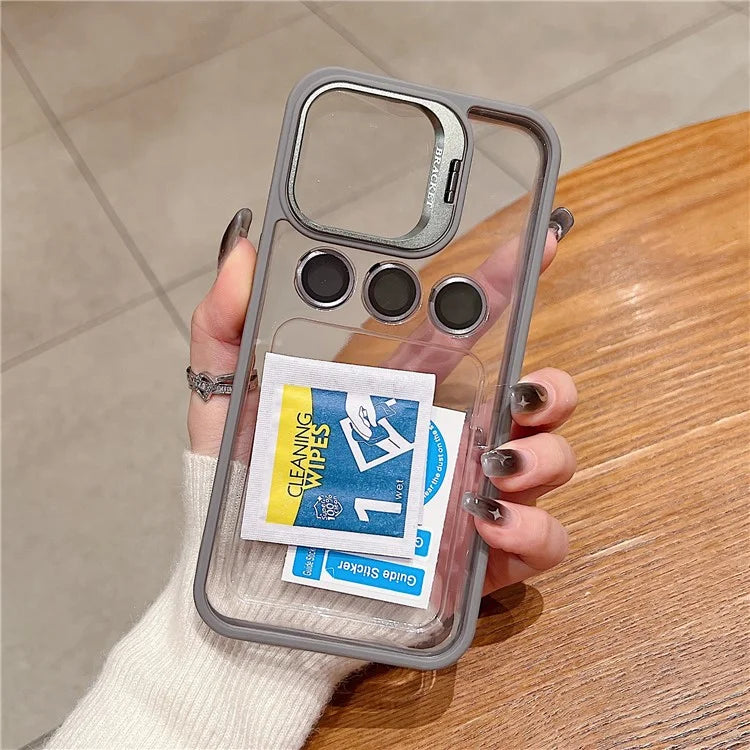 U1 For iPhone 13 Pro Case Lens Frame Kickstand TPU+Acrylic Phone Cover with Glass Lens Film