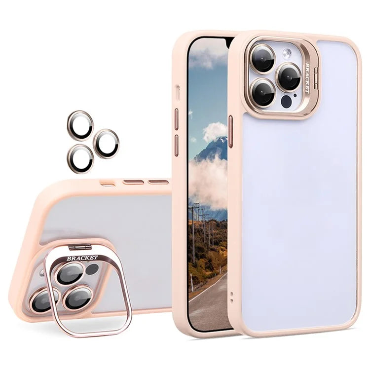 U1 For iPhone 13 Pro Case Lens Frame Kickstand TPU+Acrylic Phone Cover with Glass Lens Film