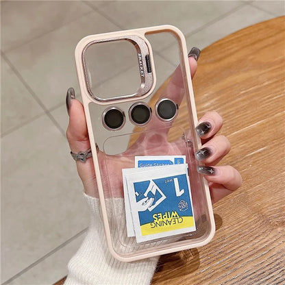 U1 For iPhone 13 Pro Case Lens Frame Kickstand TPU+Acrylic Phone Cover with Glass Lens Film