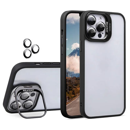 U1 For iPhone 13 Pro Case Lens Frame Kickstand TPU+Acrylic Phone Cover with Glass Lens Film