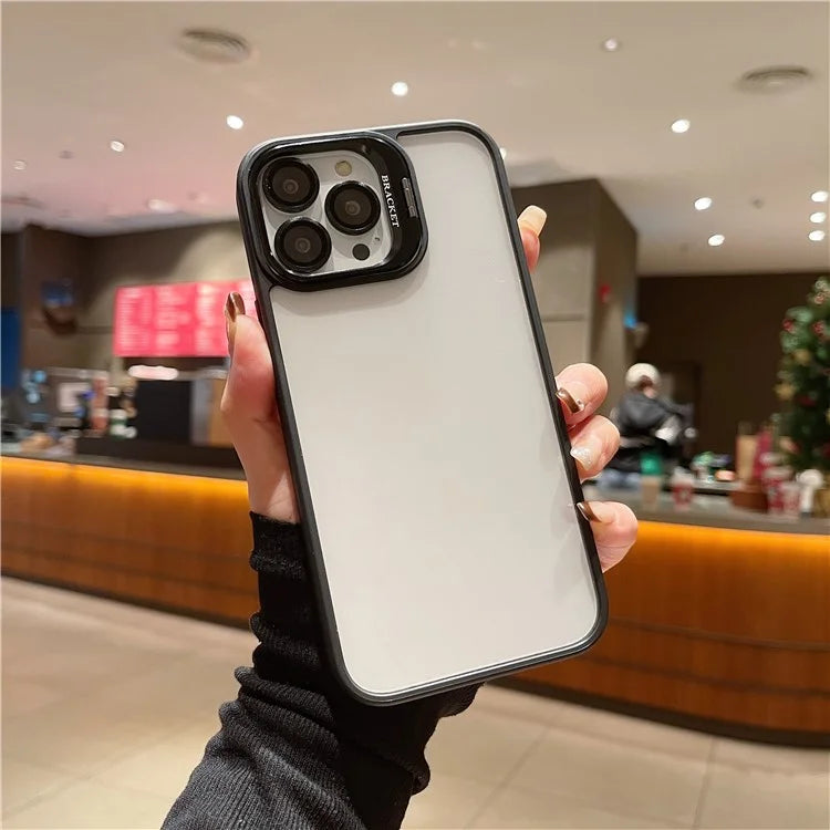 U1 For iPhone 13 Pro Case Lens Frame Kickstand TPU+Acrylic Phone Cover with Glass Lens Film