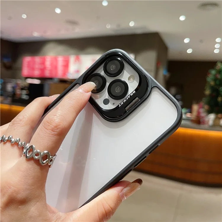 U1 For iPhone 13 Pro Case Lens Frame Kickstand TPU+Acrylic Phone Cover with Glass Lens Film