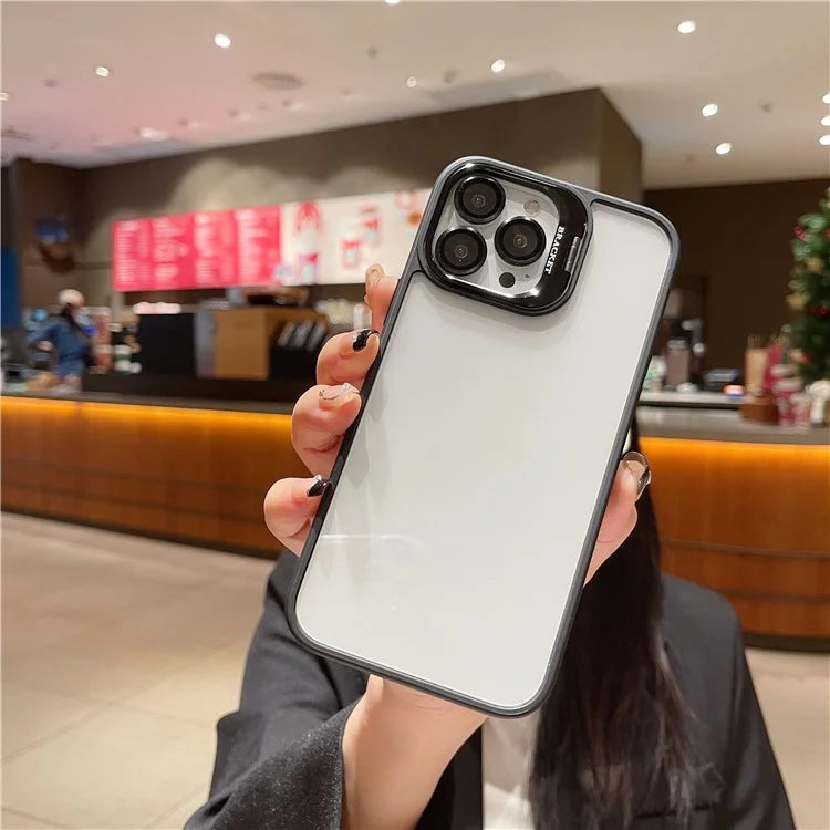 U1 For iPhone 13 Pro Case Lens Frame Kickstand TPU+Acrylic Phone Cover with Glass Lens Film