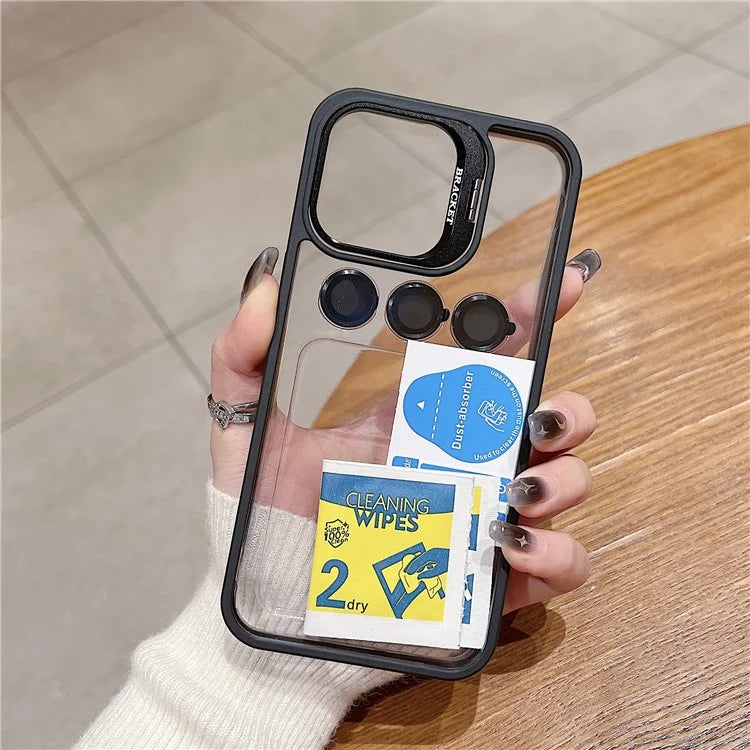 U1 For iPhone 13 Pro Case Lens Frame Kickstand TPU+Acrylic Phone Cover with Glass Lens Film