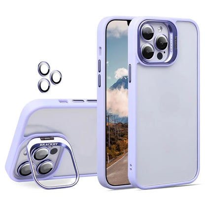 U1 For iPhone 13 Pro Case Lens Frame Kickstand TPU+Acrylic Phone Cover with Glass Lens Film