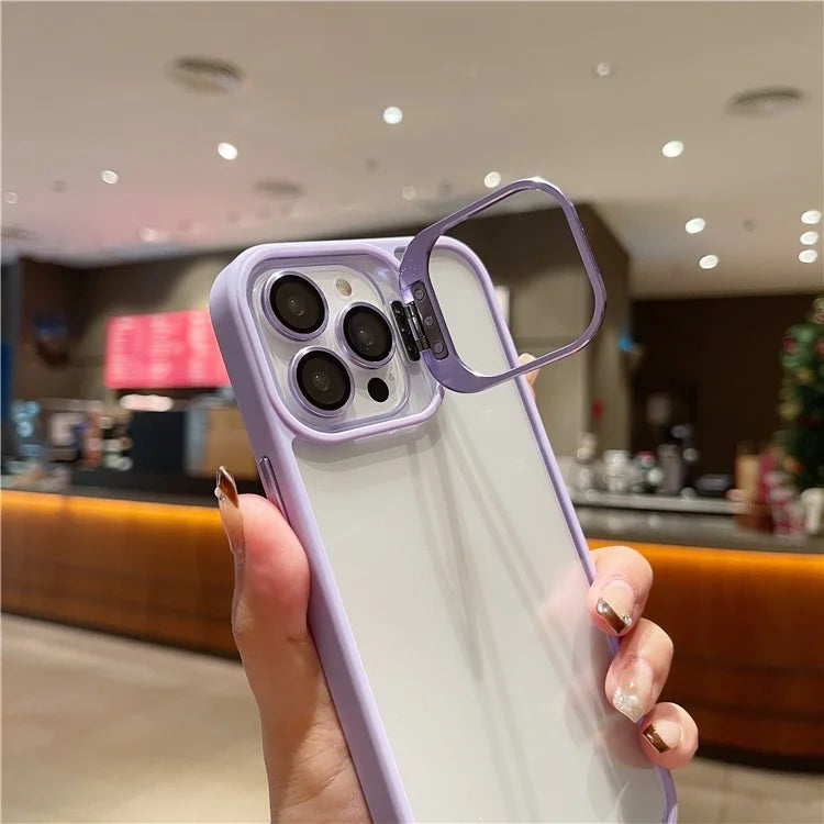 U1 For iPhone 13 Pro Case Lens Frame Kickstand TPU+Acrylic Phone Cover with Glass Lens Film